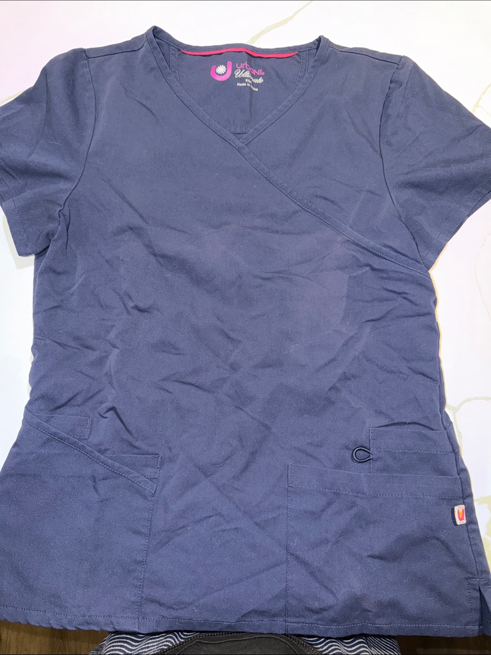 Urbane Navy Wrap-Style Short Sleeve Top
